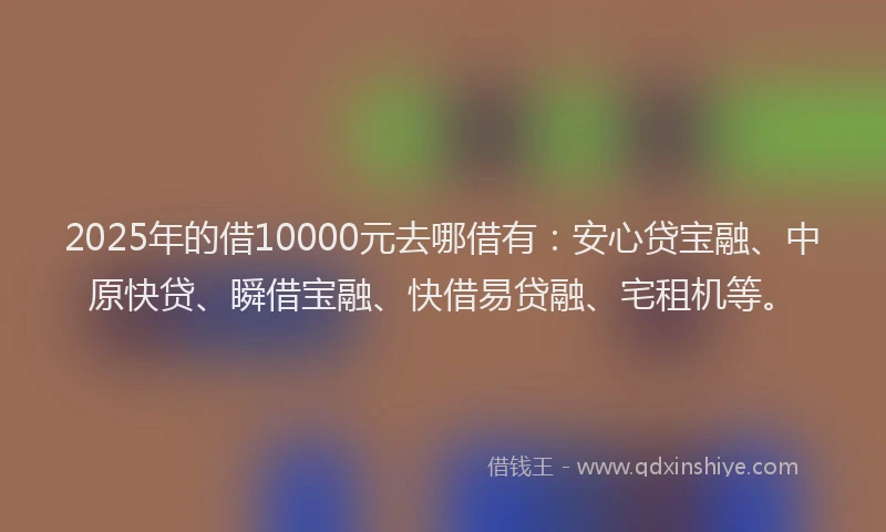2025年的借10000元去哪借有：安心贷宝融、中原快贷、瞬借宝融、快借易贷融、宅租机等。