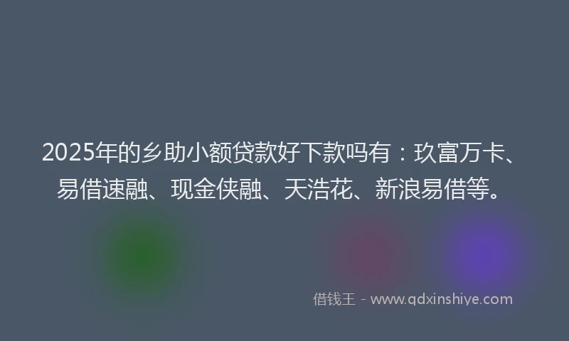 2025年的乡助小额贷款好下款吗有：玖富万卡、易借速融、现金侠融、天浩花、新浪易借等。