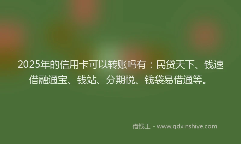 2025年的信用卡可以转账吗有：民贷天下、钱速借融通宝、钱站、分期悦、钱袋易借通等。