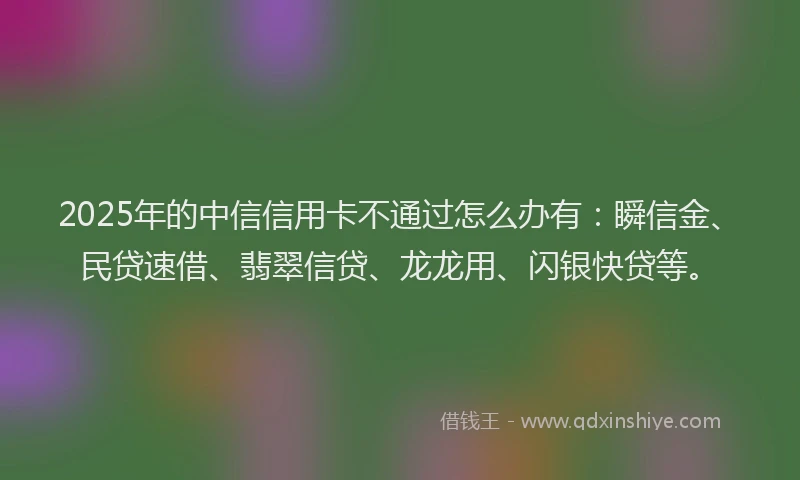 2025年的中信信用卡不通过怎么办有：瞬信金、民贷速借、翡翠信贷、龙龙用、闪银快贷等。