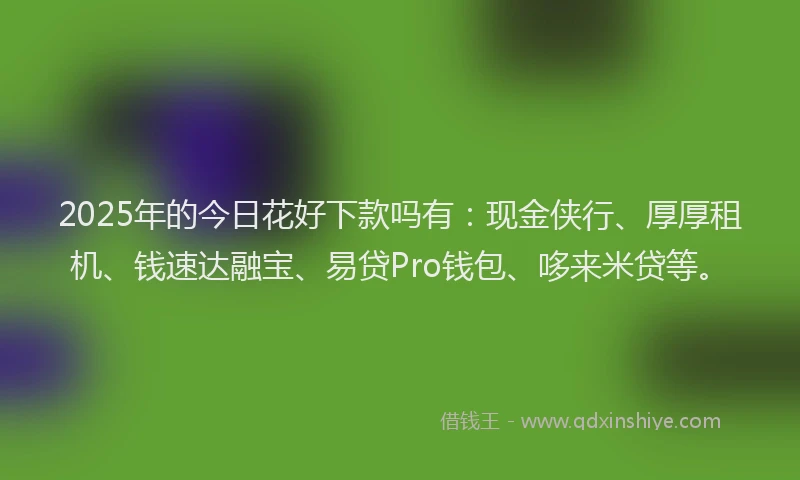 2025年的今日花好下款吗有：现金侠行、厚厚租机、钱速达融宝、易贷Pro钱包、哆来米贷等。