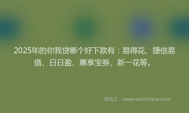 2025年的你我贷哪个好下款有：易得花、捷信易借、日日盈、惠享宝券、新一花等。