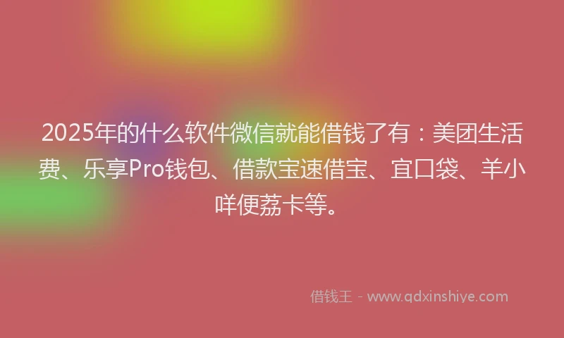 2025年的什么软件微信就能借钱了有：美团生活费、乐享Pro钱包、借款宝速借宝、宜口袋、羊小咩便荔卡等。