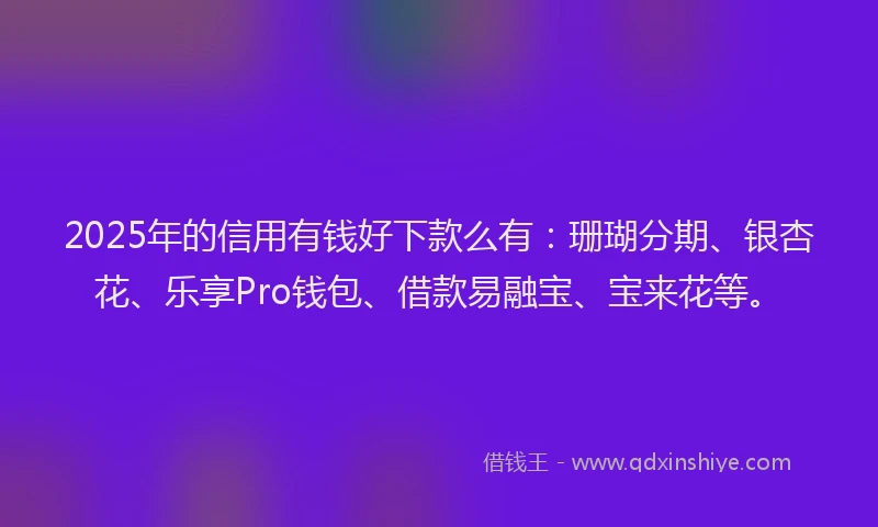 2025年的信用有钱好下款么有：珊瑚分期、银杏花、乐享Pro钱包、借款易融宝、宝来花等。