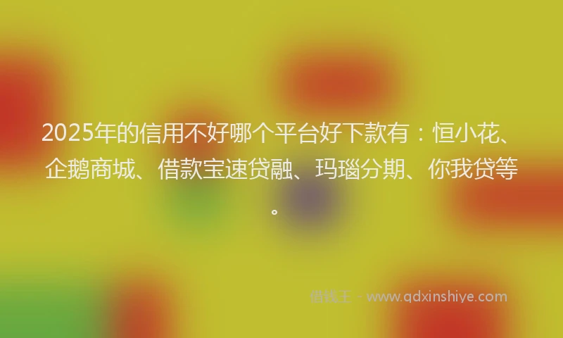 2025年的信用不好哪个平台好下款有：恒小花、企鹅商城、借款宝速贷融、玛瑙分期、你我贷等。