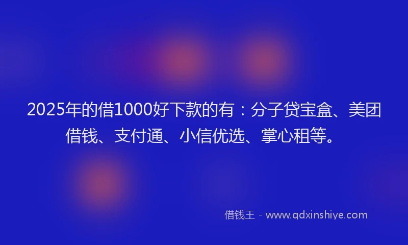 2025年的借1000好下款的有：分子贷宝盒、美团借钱、支付通、小信优选、掌心租等。