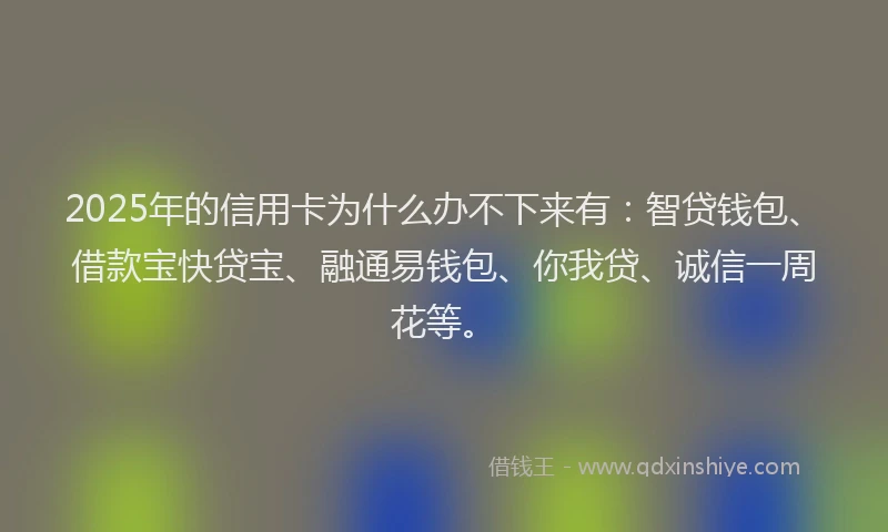 2025年的信用卡为什么办不下来有：智贷钱包、借款宝快贷宝、融通易钱包、你我贷、诚信一周花等。