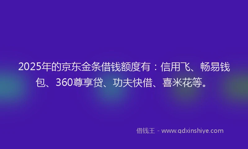 2025年的京东金条借钱额度有：信用飞、畅易钱包、360尊享贷、功夫快借、喜米花等。