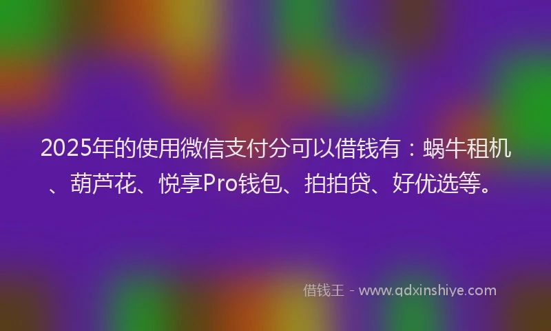 2025年的使用微信支付分可以借钱有：蜗牛租机、葫芦花、悦享Pro钱包、拍拍贷、好优选等。
