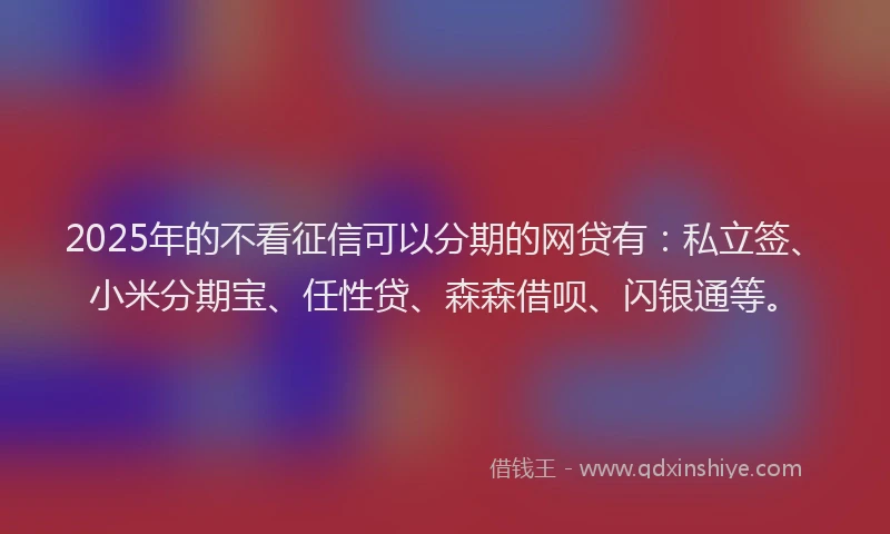 2025年的不看征信可以分期的网贷有：私立签、小米分期宝、任性贷、森森借呗、闪银通等。