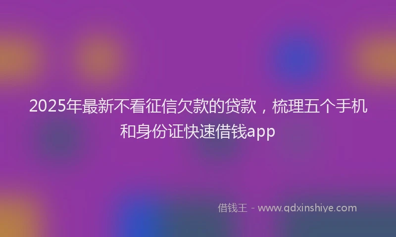2025年最新不看征信欠款的贷款，梳理五个手机和身份证快速借钱app