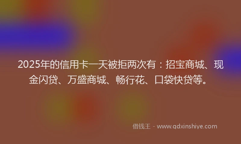 2025年的信用卡一天被拒两次有：招宝商城、现金闪贷、万盛商城、畅行花、口袋快贷等。