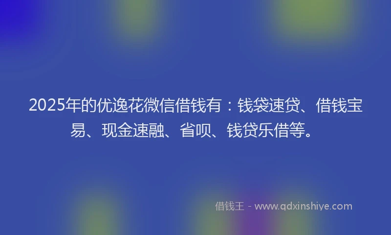 2025年的优逸花微信借钱有：钱袋速贷、借钱宝易、现金速融、省呗、钱贷乐借等。
