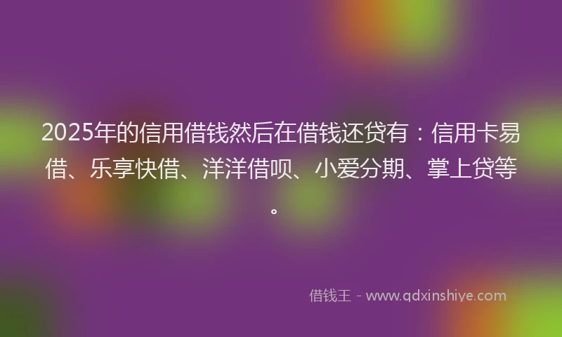 2025年的信用借钱然后在借钱还贷有：信用卡易借、乐享快借、洋洋借呗、小爱分期、掌上贷等。