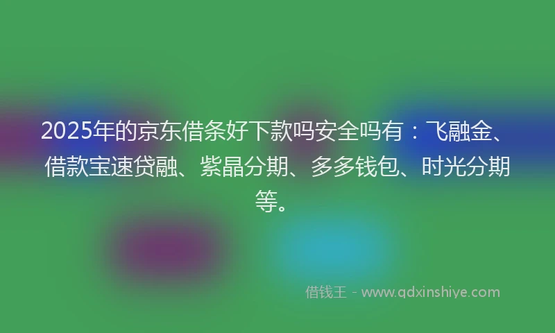 2025年的京东借条好下款吗安全吗有：飞融金、借款宝速贷融、紫晶分期、多多钱包、时光分期等。