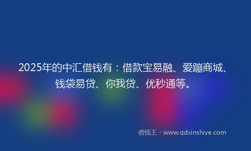 2025年的中汇借钱有：借款宝易融、爱蹦商城、钱袋易贷、你我贷、优秒通等。
