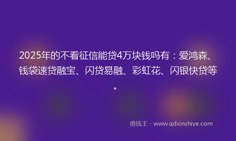 2025年的不看征信能贷4万块钱吗有：爱鸿森、钱袋速贷融宝、闪贷易融、彩虹花、闪银快贷等。