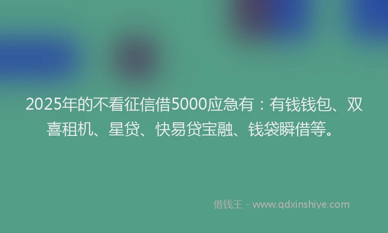 2025年的不看征信借5000应急有：有钱钱包、双喜租机、星贷、快易贷宝融、钱袋瞬借等。
