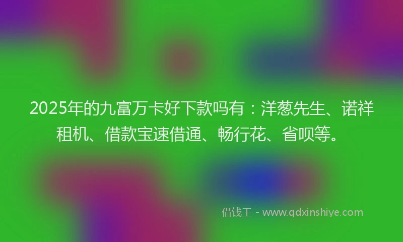 2025年的九富万卡好下款吗有：洋葱先生、诺祥租机、借款宝速借通、畅行花、省呗等。