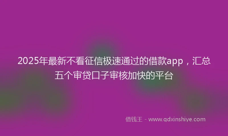 2025年最新不看征信极速通过的借款app，汇总五个审贷口子审核加快的平台