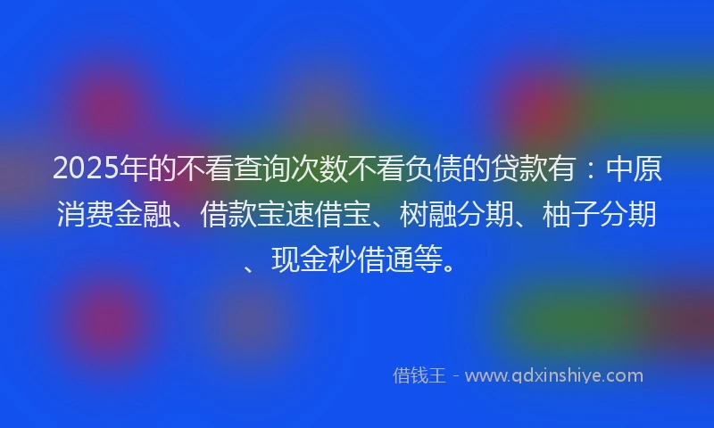 2025年的不看查询次数不看负债的贷款有：中原消费金融、借款宝速借宝、树融分期、柚子分期、现金秒借通等。
