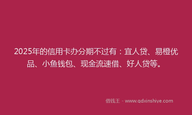2025年的信用卡办分期不过有：宜人贷、易橙优品、小鱼钱包、现金流速借、好人贷等。