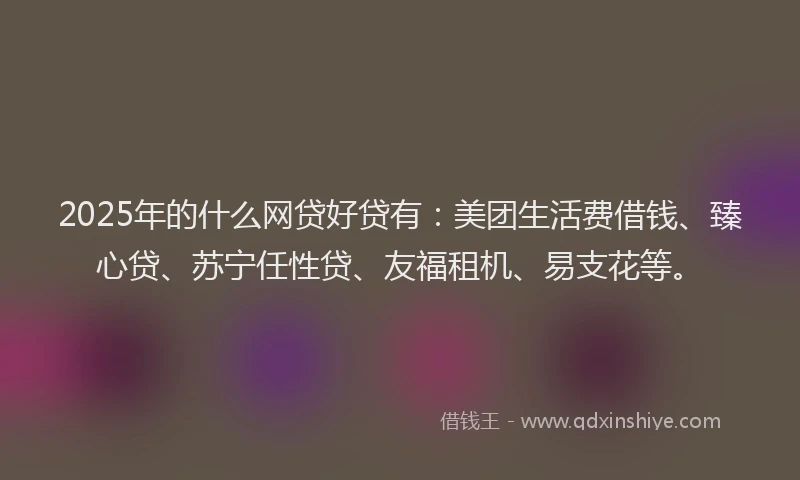 2025年的什么网贷好贷有：美团生活费借钱、臻心贷、苏宁任性贷、友福租机、易支花等。