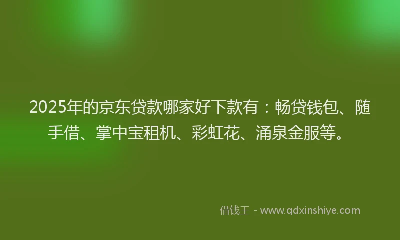 2025年的京东贷款哪家好下款有：畅贷钱包、随手借、掌中宝租机、彩虹花、涌泉金服等。