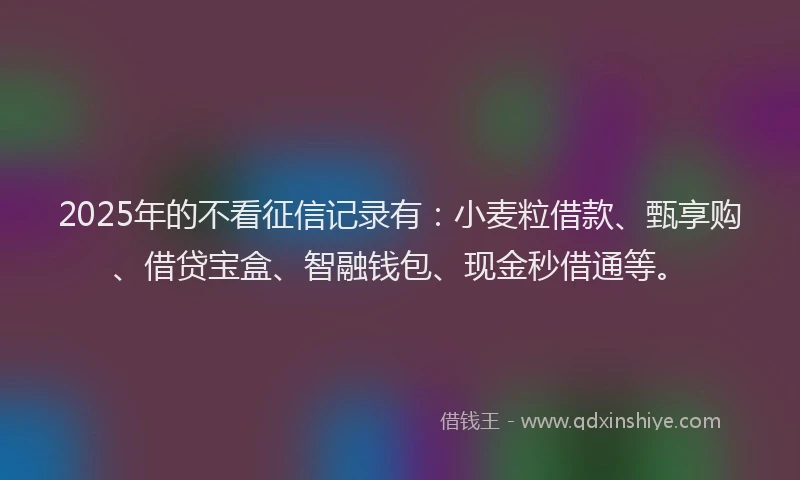 2025年的不看征信记录有：小麦粒借款、甄享购、借贷宝盒、智融钱包、现金秒借通等。
