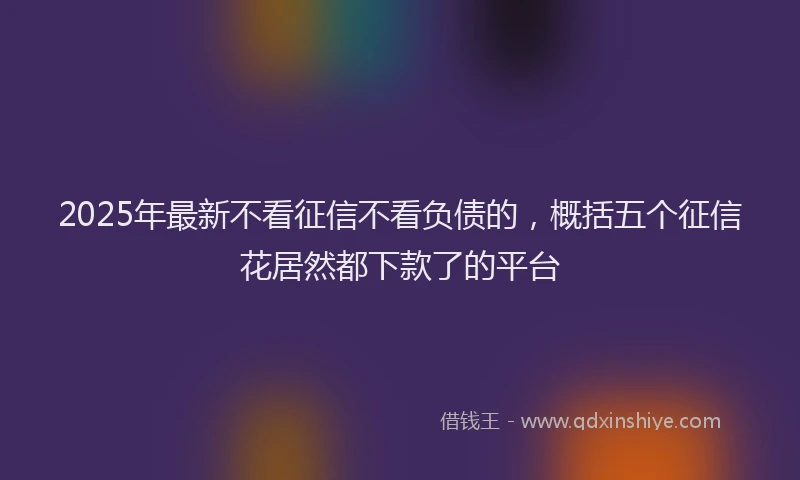 2025年最新不看征信不看负债的，概括五个征信花居然都下款了的平台