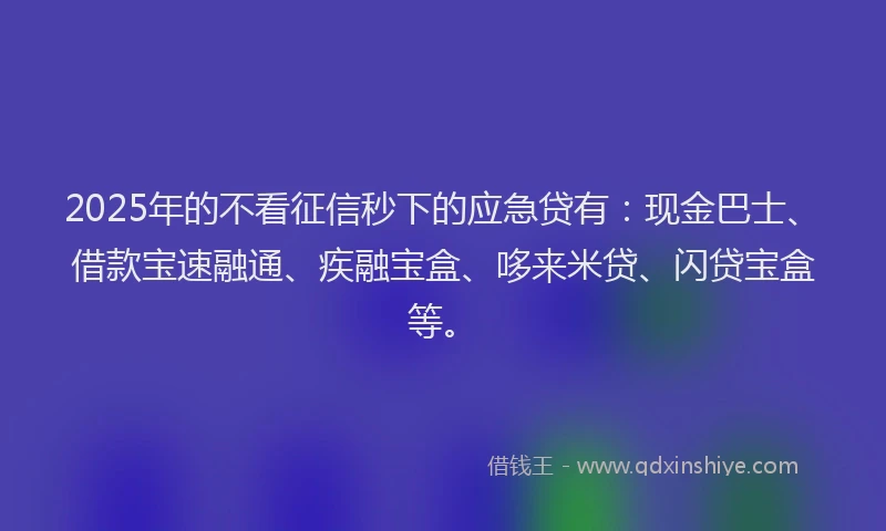2025年的不看征信秒下的应急贷有：现金巴士、借款宝速融通、疾融宝盒、哆来米贷、闪贷宝盒等。