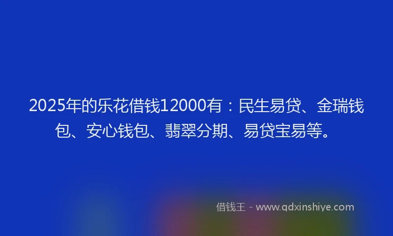 2025年的乐花借钱12000有：民生易贷、金瑞钱包、安心钱包、翡翠分期、易贷宝易等。