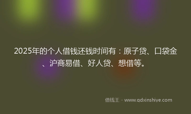 2025年的个人借钱还钱时间有：原子贷、口袋金、沪商易借、好人贷、想借等。