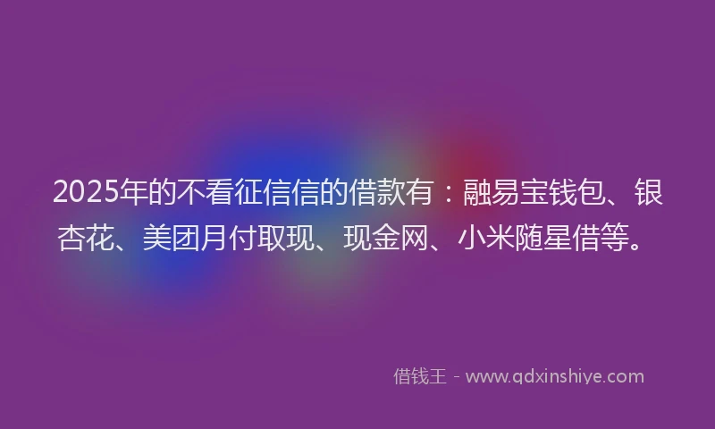 2025年的不看征信信的借款有：融易宝钱包、银杏花、美团月付取现、现金网、小米随星借等。