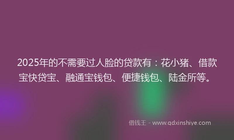 2025年的不需要过人脸的贷款有：花小猪、借款宝快贷宝、融通宝钱包、便捷钱包、陆金所等。