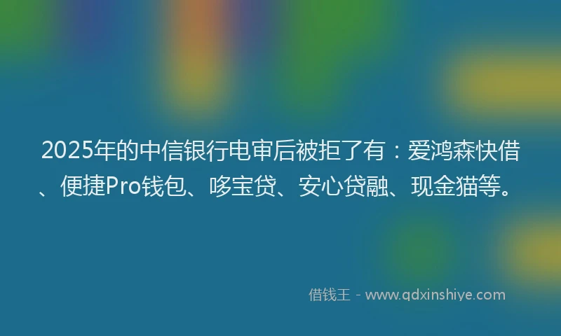 2025年的中信银行电审后被拒了有：爱鸿森快借、便捷Pro钱包、哆宝贷、安心贷融、现金猫等。