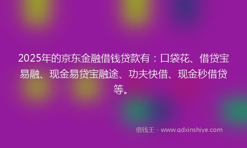 2025年的京东金融借钱贷款有：口袋花、借贷宝易融、现金易贷宝融途、功夫快借、现金秒借贷等。
