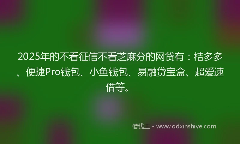 2025年的不看征信不看芝麻分的网贷有：桔多多、便捷Pro钱包、小鱼钱包、易融贷宝盒、超爱速借等。