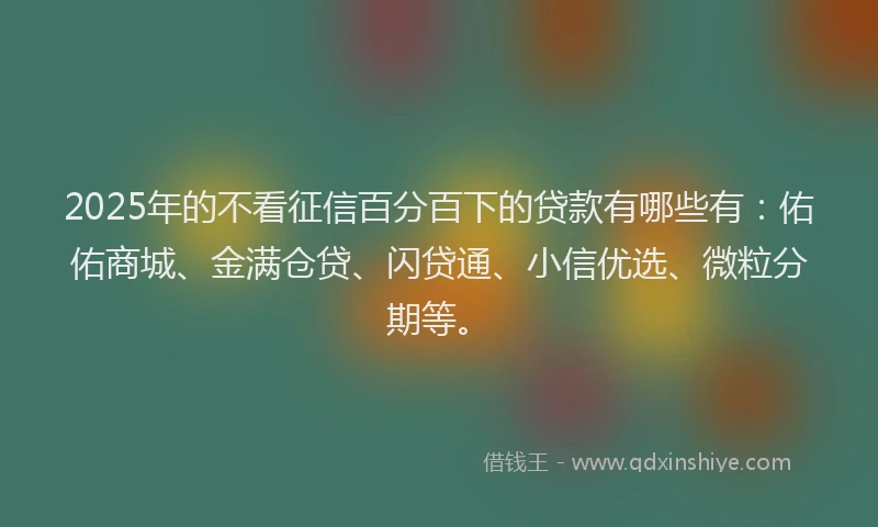 2025年的不看征信百分百下的贷款有哪些有：佑佑商城、金满仓贷、闪贷通、小信优选、微粒分期等。