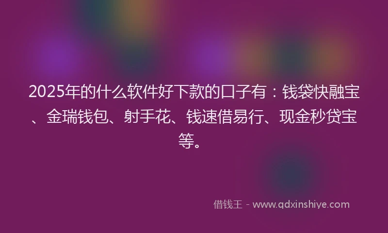 2025年的什么软件好下款的口子有：钱袋快融宝、金瑞钱包、射手花、钱速借易行、现金秒贷宝等。