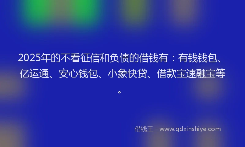 2025年的不看征信和负债的借钱有：有钱钱包、亿运通、安心钱包、小象快贷、借款宝速融宝等。
