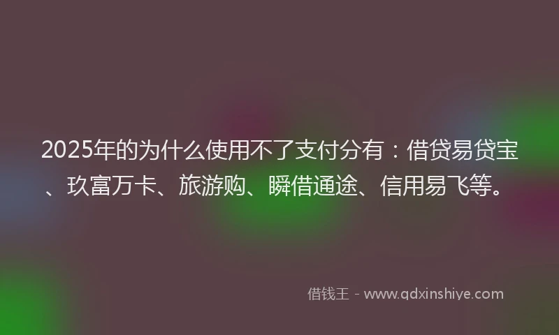 2025年的为什么使用不了支付分有：借贷易贷宝、玖富万卡、旅游购、瞬借通途、信用易飞等。