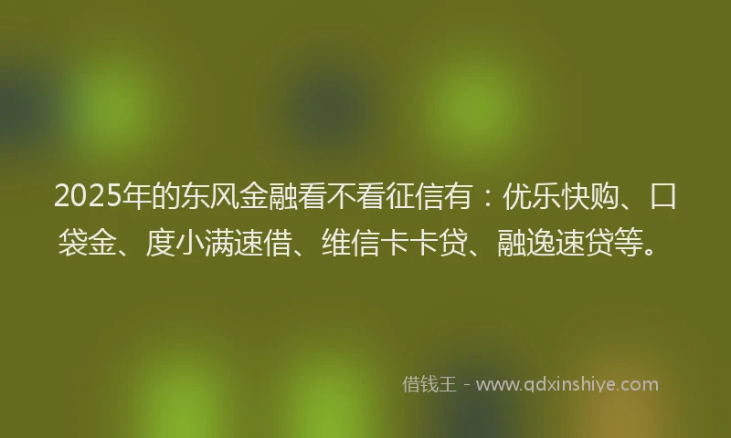 2025年的东风金融看不看征信有：优乐快购、口袋金、度小满速借、维信卡卡贷、融逸速贷等。