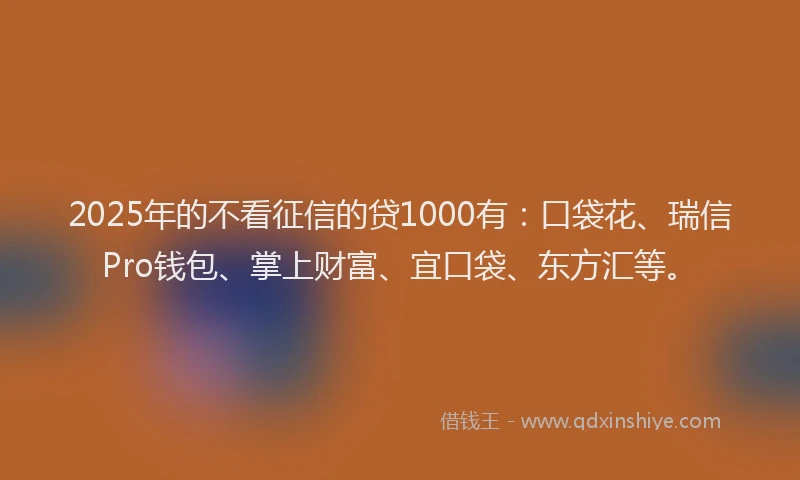 2025年的不看征信的贷1000有：口袋花、瑞信Pro钱包、掌上财富、宜口袋、东方汇等。