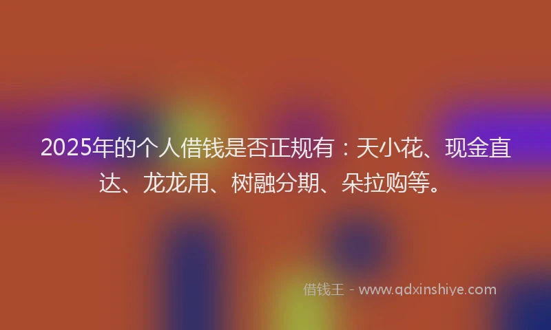 2025年的个人借钱是否正规有：天小花、现金直达、龙龙用、树融分期、朵拉购等。