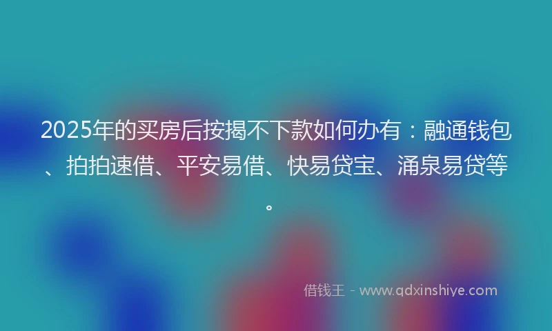 2025年的买房后按揭不下款如何办有：融通钱包、拍拍速借、平安易借、快易贷宝、涌泉易贷等。