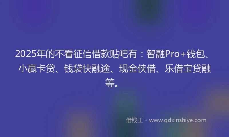 2025年的不看征信借款贴吧有：智融Pro+钱包、小赢卡贷、钱袋快融途、现金侠借、乐借宝贷融等。