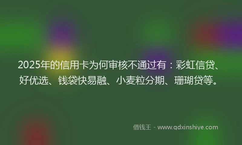 2025年的信用卡为何审核不通过有：彩虹信贷、好优选、钱袋快易融、小麦粒分期、珊瑚贷等。