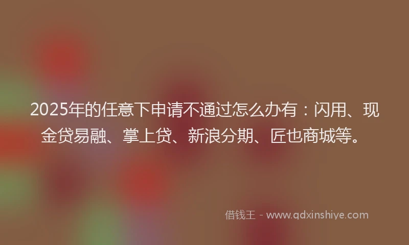 2025年的任意下申请不通过怎么办有：闪用、现金贷易融、掌上贷、新浪分期、匠也商城等。
