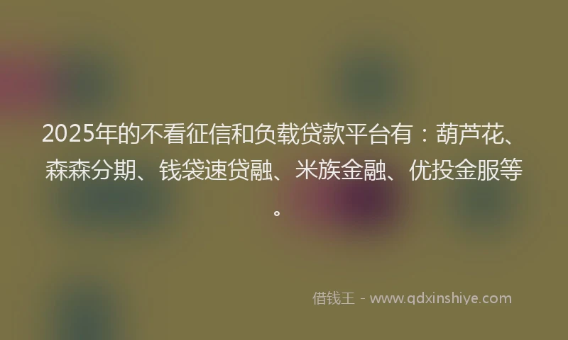 2025年的不看征信和负载贷款平台有：葫芦花、森森分期、钱袋速贷融、米族金融、优投金服等。